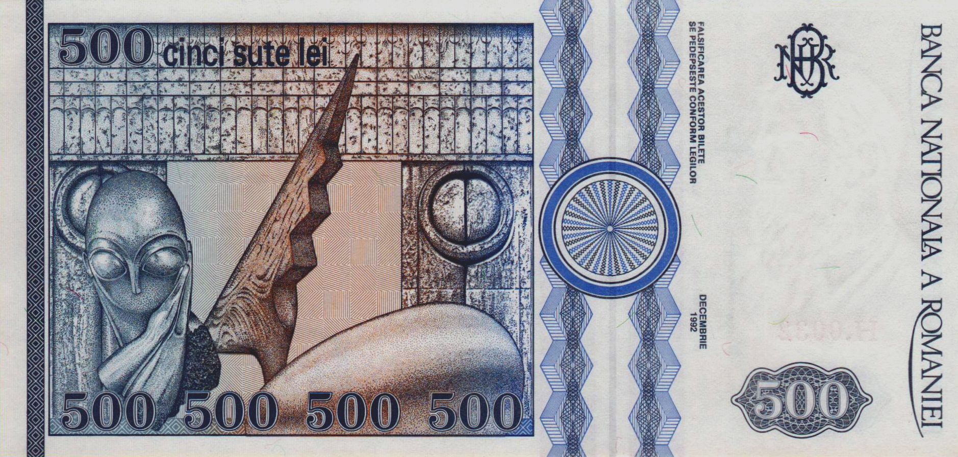 Romania 500 1992 UNC P-101/b